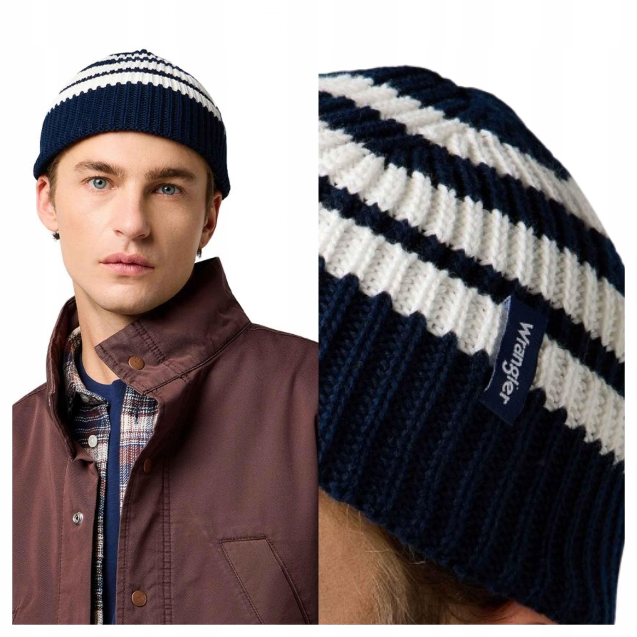 Čepice Wrangler Striped Beanie Pruhovaná Tmavě modrá One Size