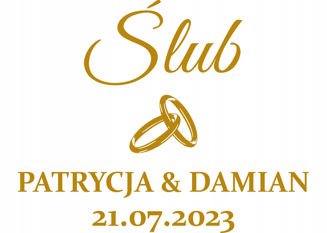naklejka ŚLUB Twoje imiona i data około 25x20cm