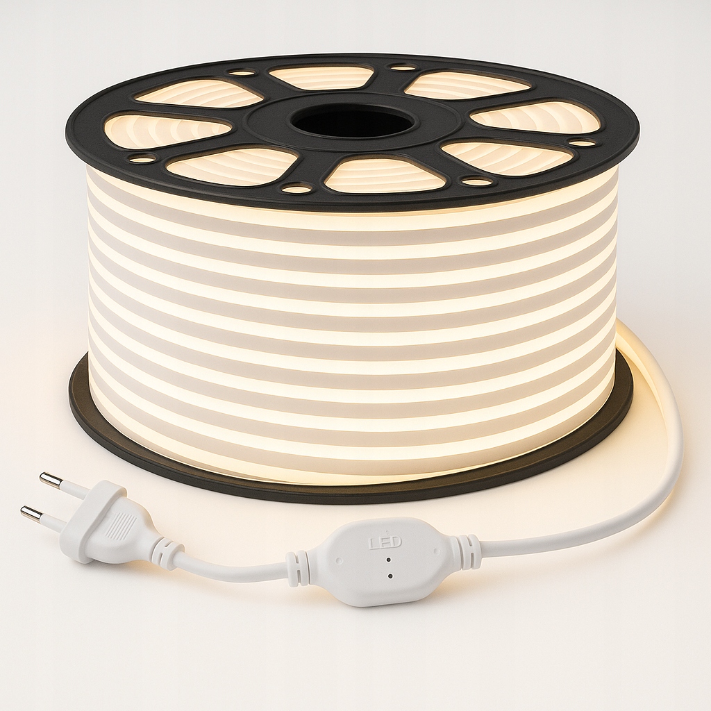 Neon Flex B.Ciepły 50m 8x16 230V 120D Wąż Led 12W/m Cięty co 1m Wtyczka