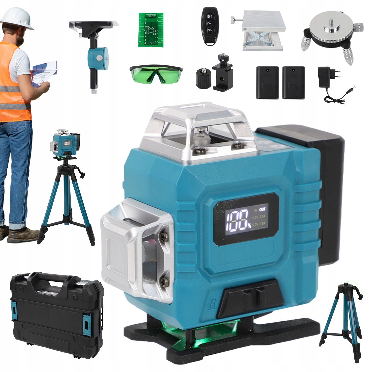 4D Laserová Vodováha S 16 Liniemi, Led Indikátorem A Funkcí Samonivelace