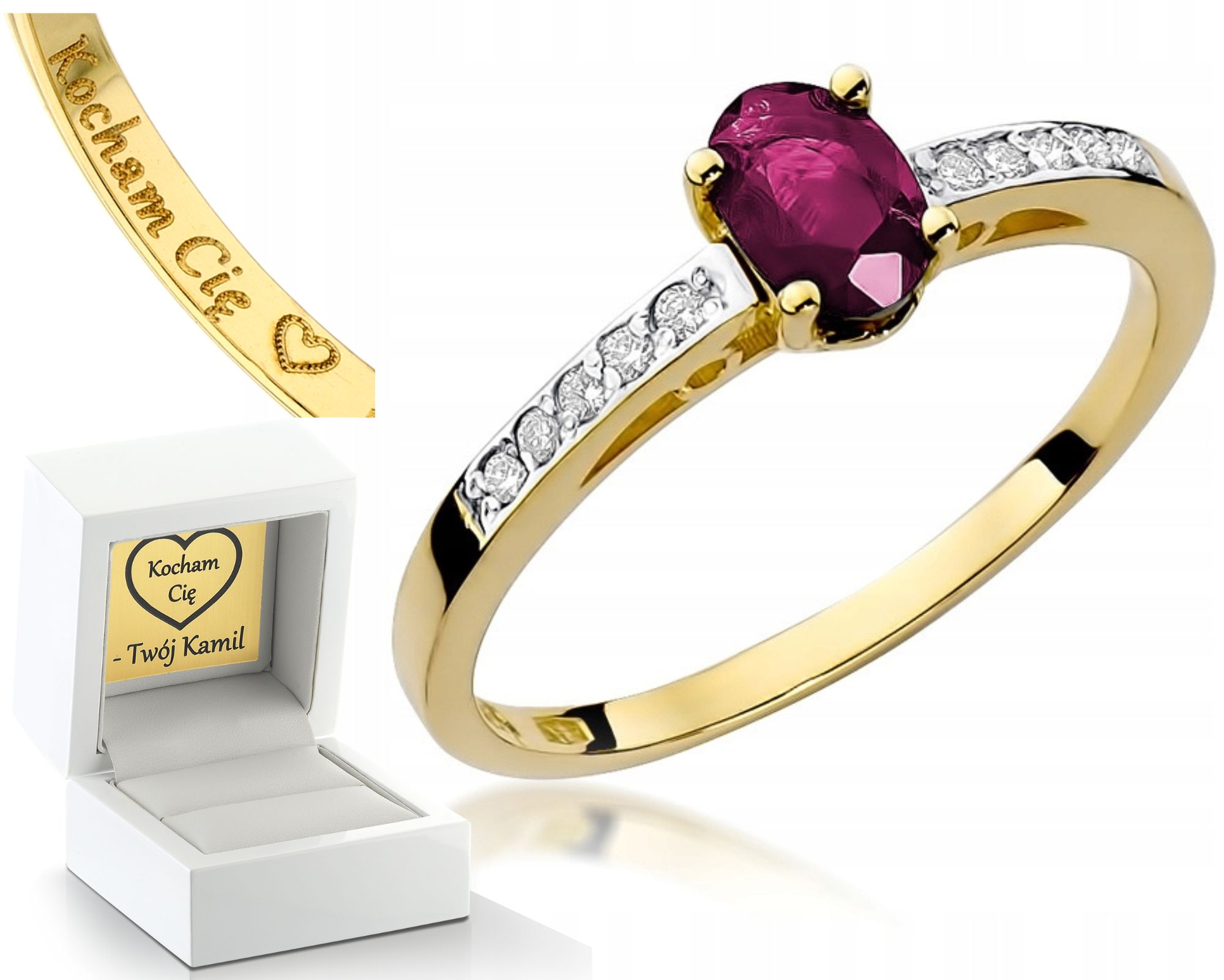 Zlatý Prstýnek Rubín Brilianty Gravírování Bonus