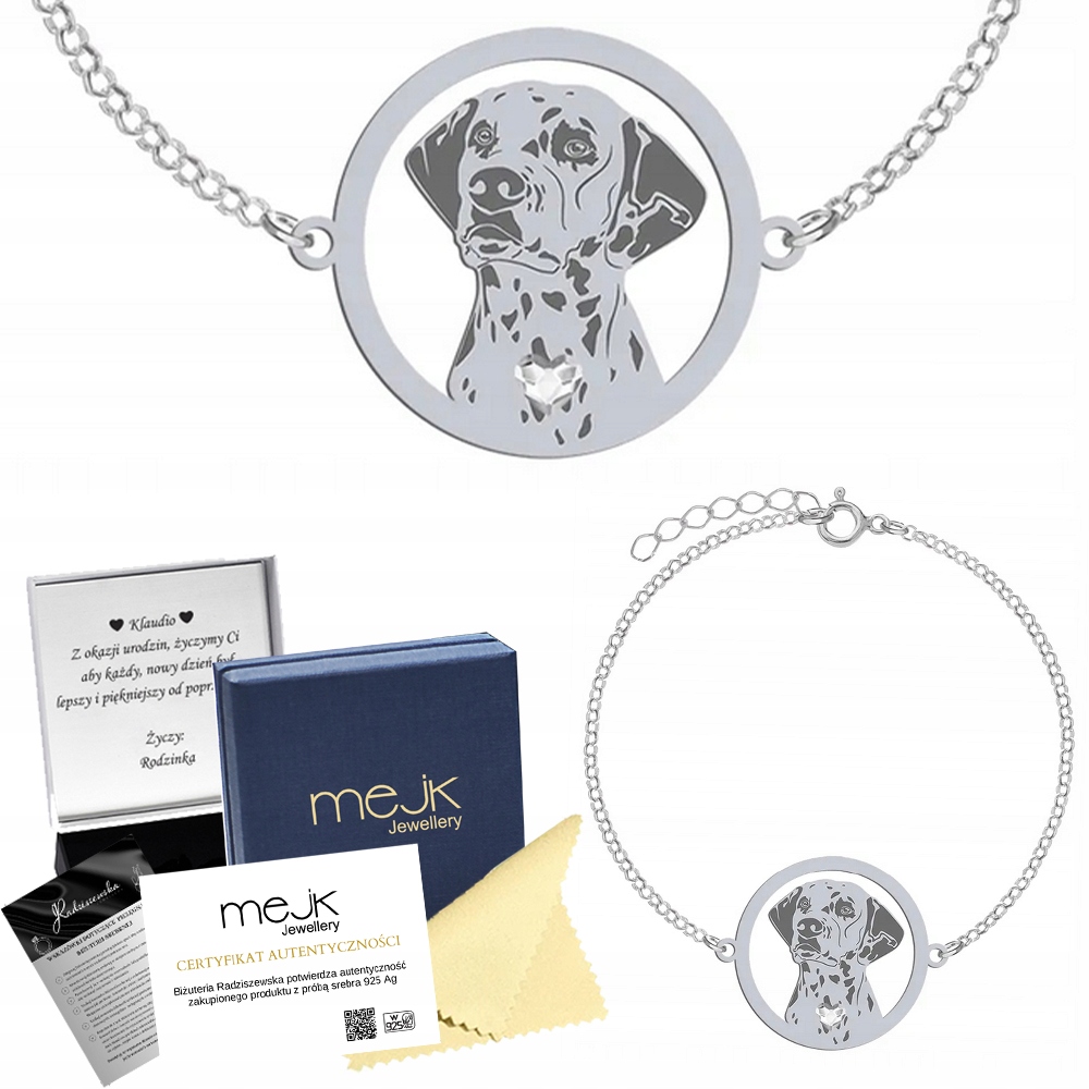 Stříbrný náramek Dalmatian Dog 925 Šperky Žena Gravírování Bonus