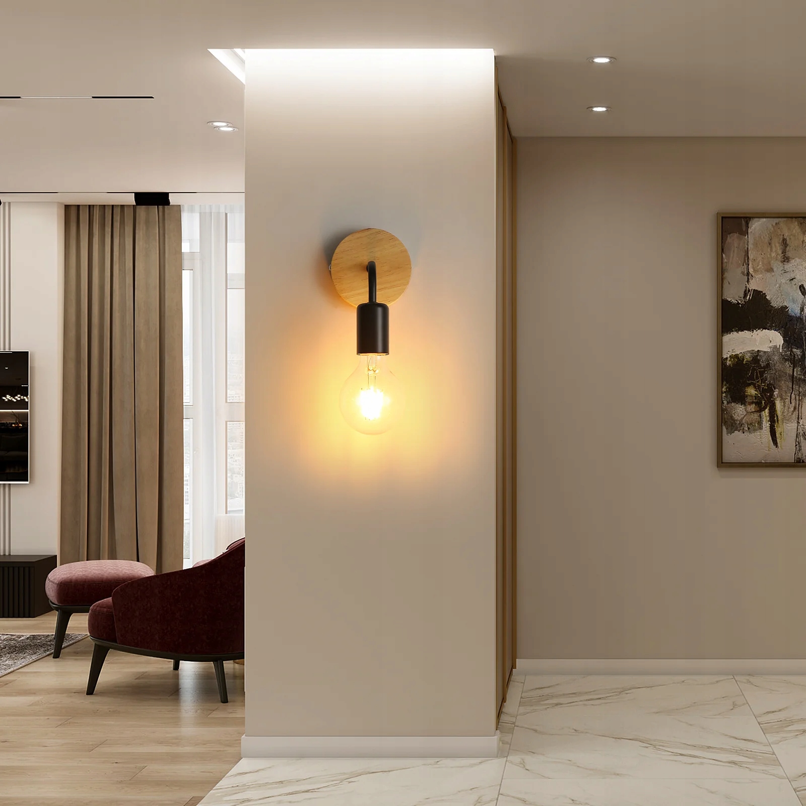 KINKIET LAMPA ŚCIENNA DREWNO CZARNA NOWOCZESNA E27 X2 DO SYPIALNI Materiał dominujący drewno