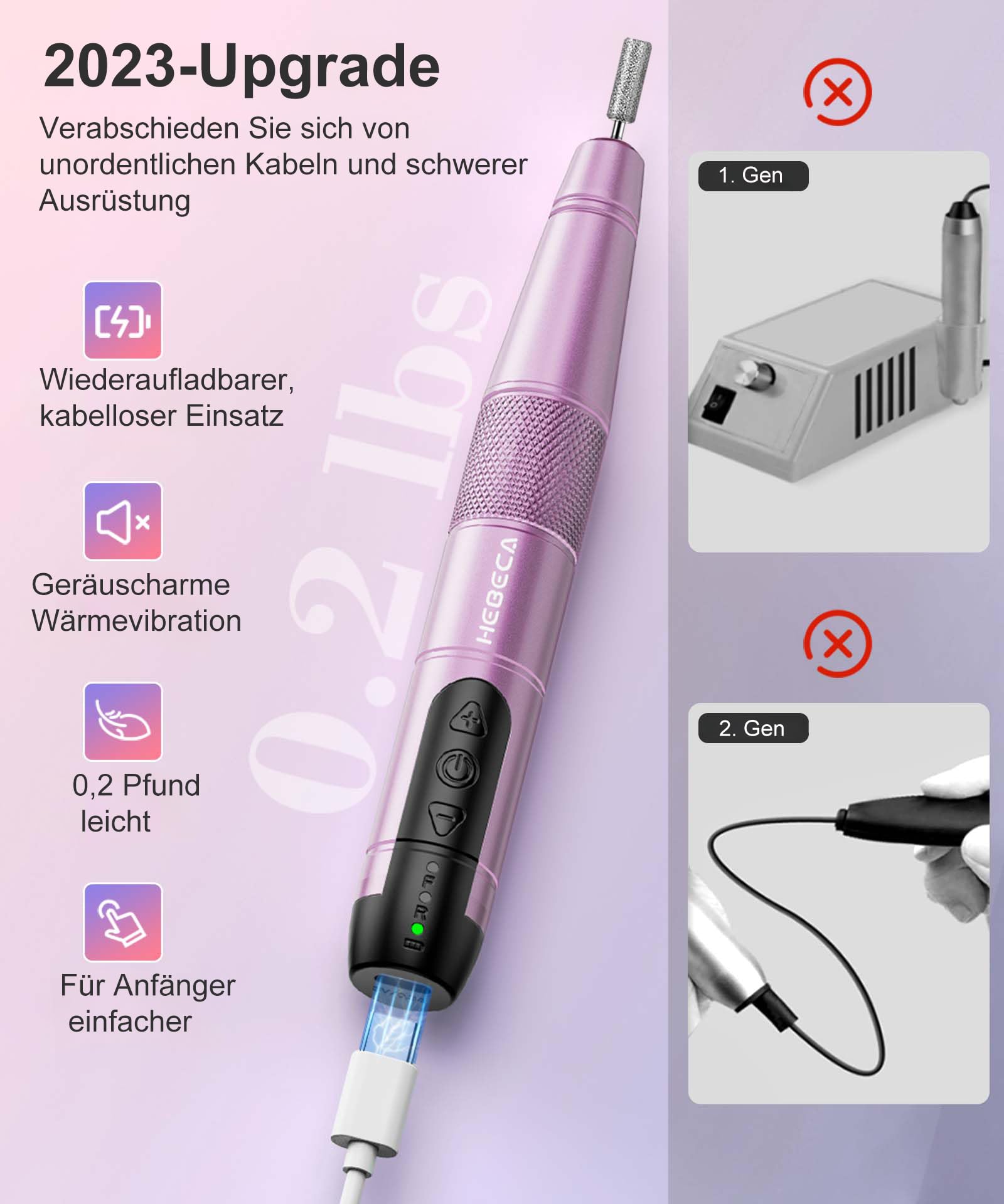 HEBECA Bezprzewodowa Frezarka Do Paznokci 20000 RPM Zestaw Manicure — miniatura 3