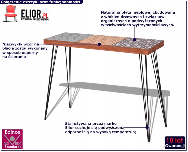 KONSOLA DO PRZEDPOKOJU = STOLIK Z MALOWANYM BLATEM Kolor mebla odcienie brązu