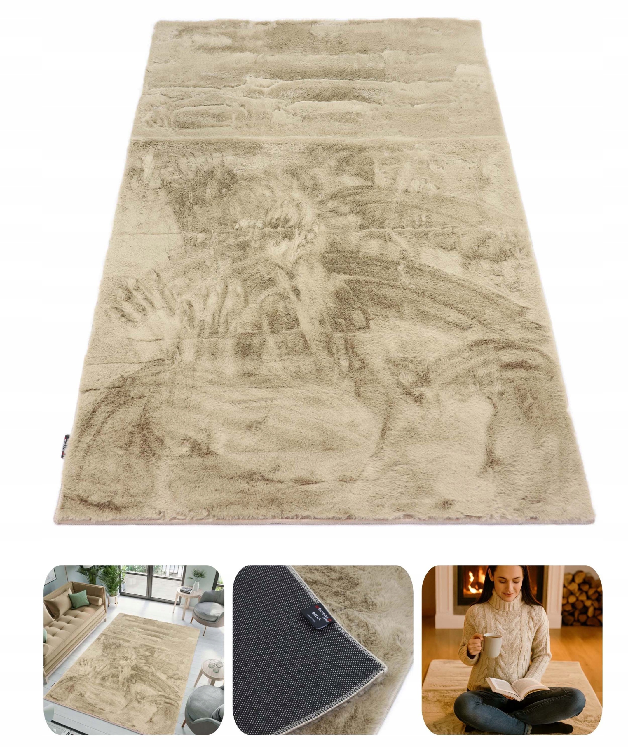 Plyšový Koberec Kožešina Králíka Měkký Sametový Rabbit Béžový 140X200 cm