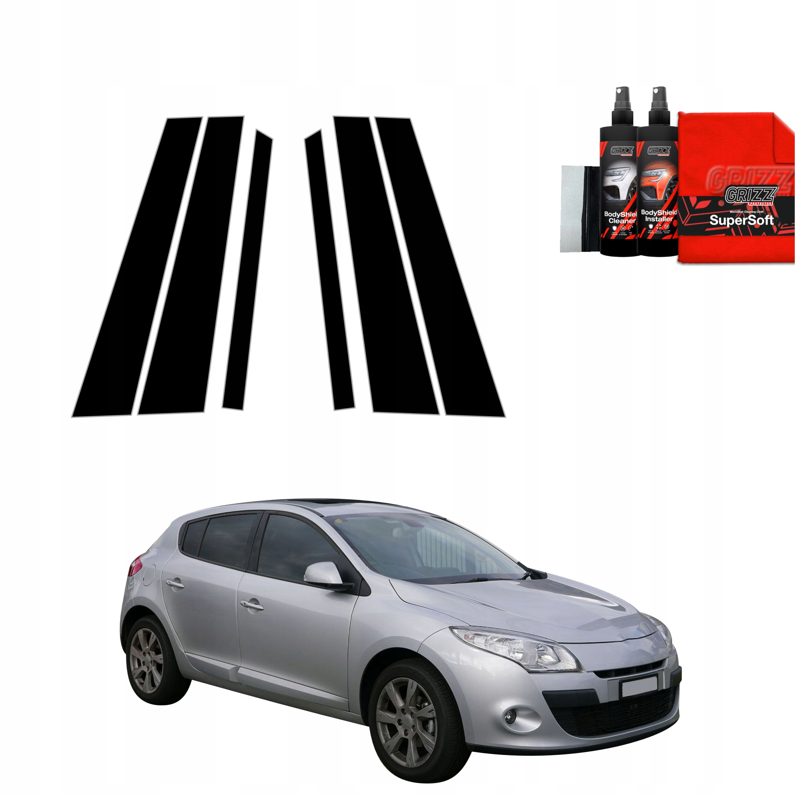 6v1 Černá fólie na sloupky pro Renault Megane 3 Kombi 5D (2008-2012)