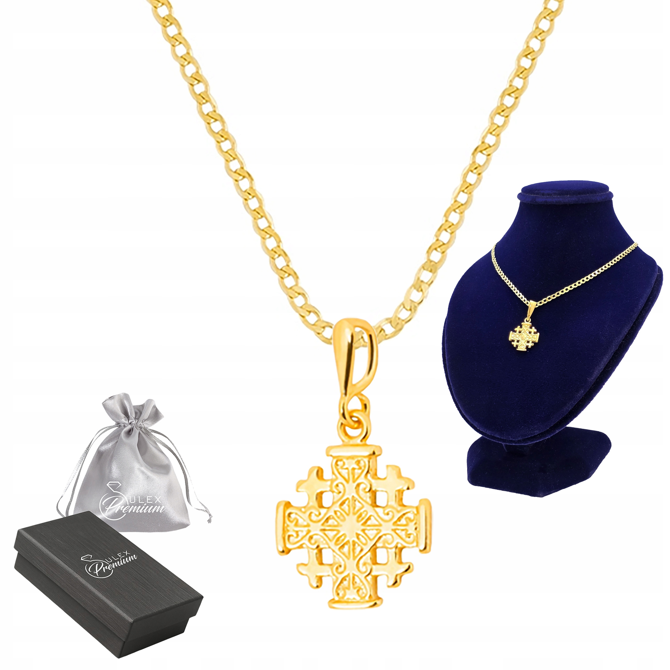 Stříbrný náhrdelník Pozlacený Jeruzalémský kříž Stříbro pr.925 Pancíř|45 cm