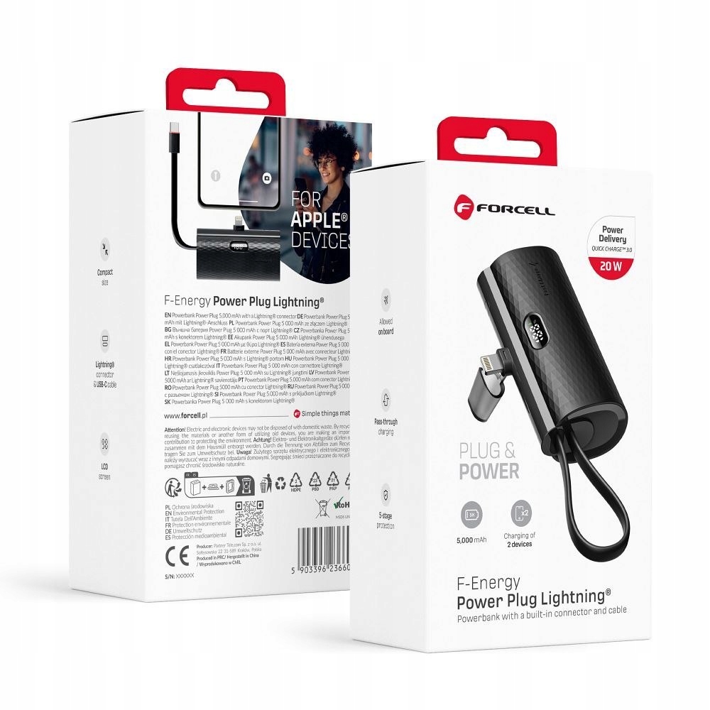 Forcell Powerbank Forcell F-Energy Power Plug F5K3 Pd 20W 5000 mAh z wbudow