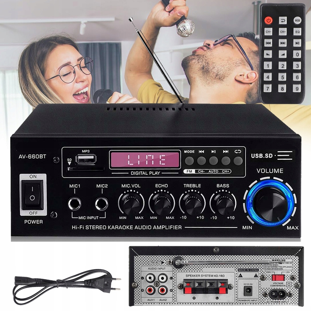 Mini Zesilovač Bluetooth Audio 5.0 Fm Rádio 40W Hifi Stereo 2 Kanály Usb