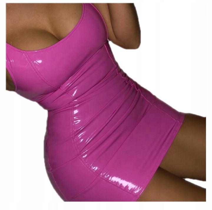 Růžová Šaty Mini Lesklá Vinyl Latex Lack
