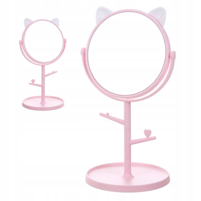 LUSTERKO STOJĄCE DO MAKIJAŻU RÓŻ KOT KOTEK USZKA