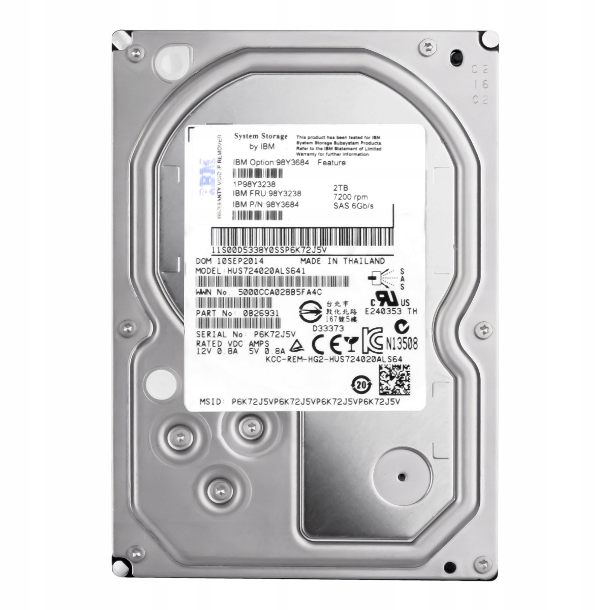 Ibm 98Y3238 98Y3684 2TB 7.2K 64MB SAS-2 3.5'' HUS724020ALS641