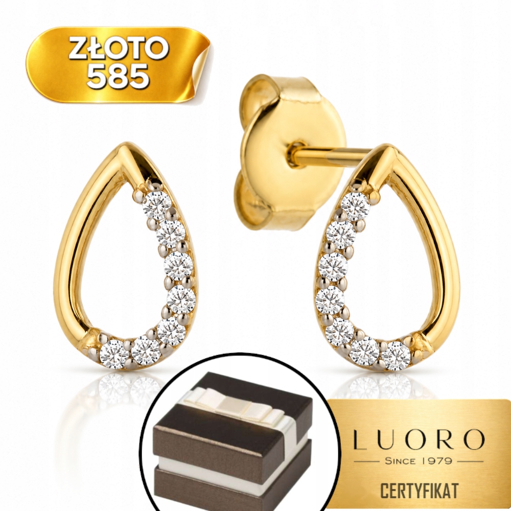 Náušnice Zlaté 585 14K Kapka Se Zirkonem Tyčinka 0,9 CM Elegantní