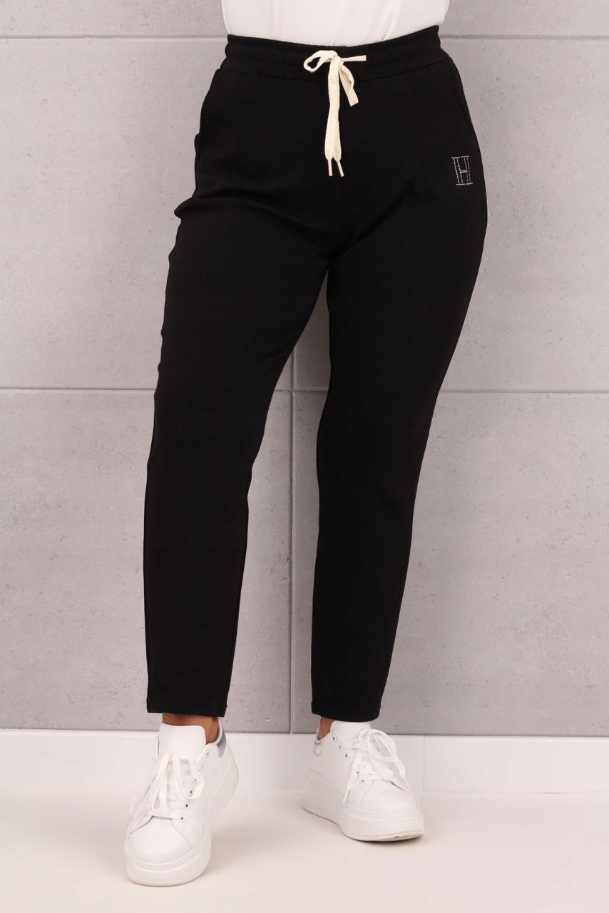 SPODNIE DRESOWE DAMSKIE DUŻE ROZMIARY NA GUMCE ELASTYCZNE Z KIESZENIAMI Kolor czarny