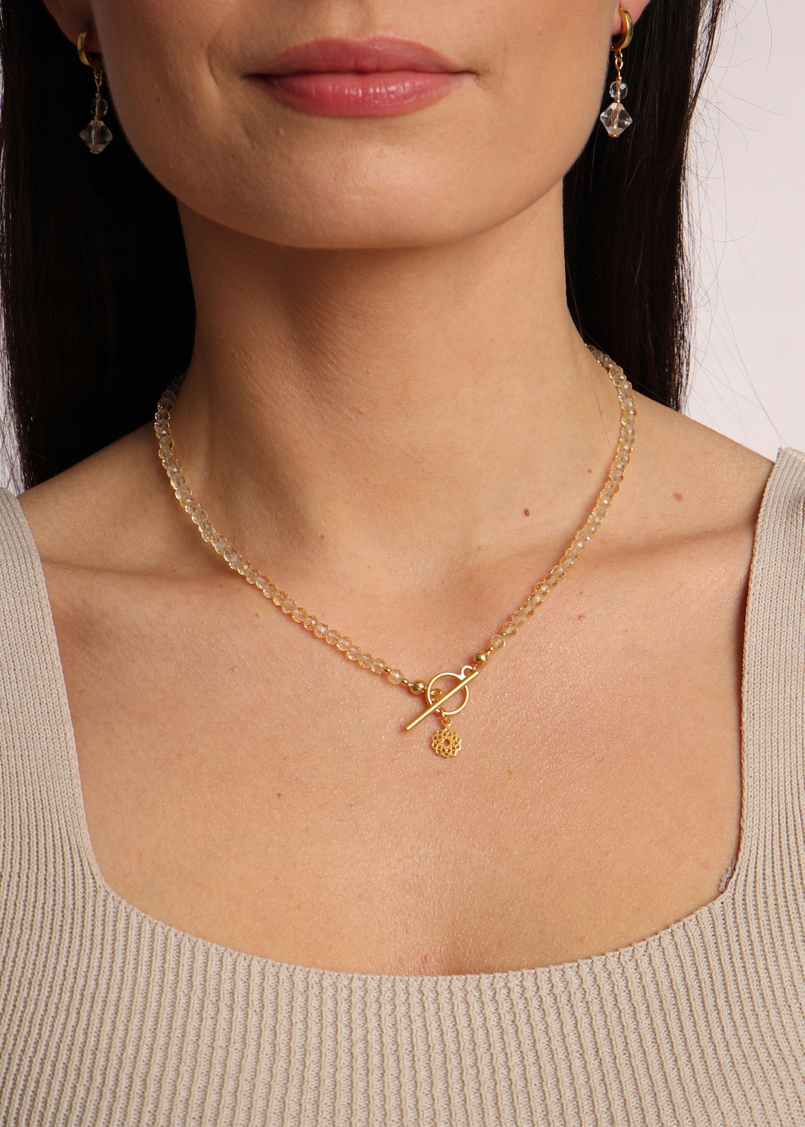 Náhrdelník z přírodních kamenů Citron Toggle s přívěskem