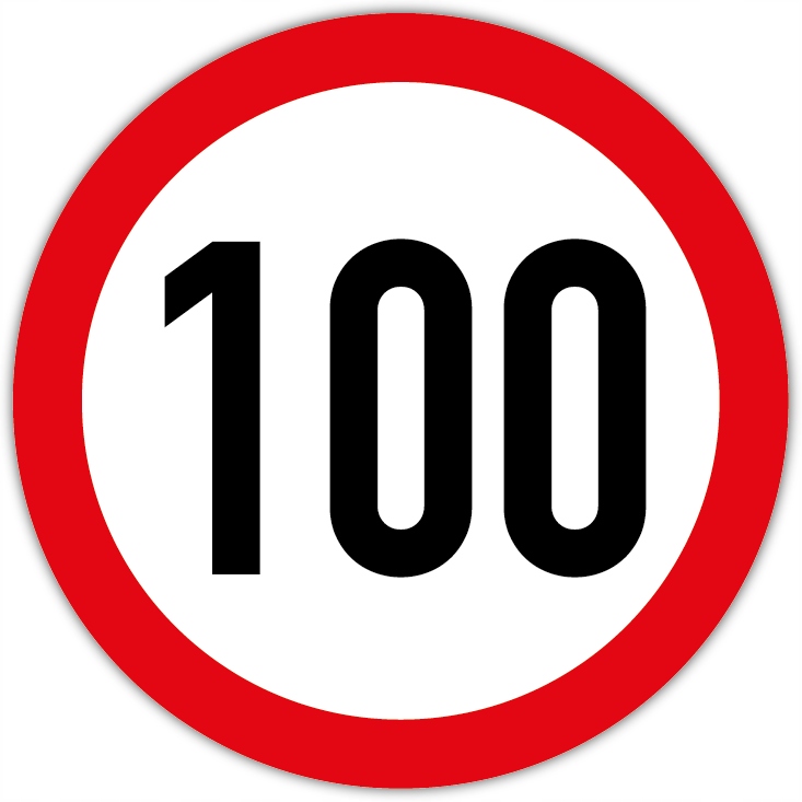 

Ograniczenie prędkości do 100km/h, B-33 – naklejka