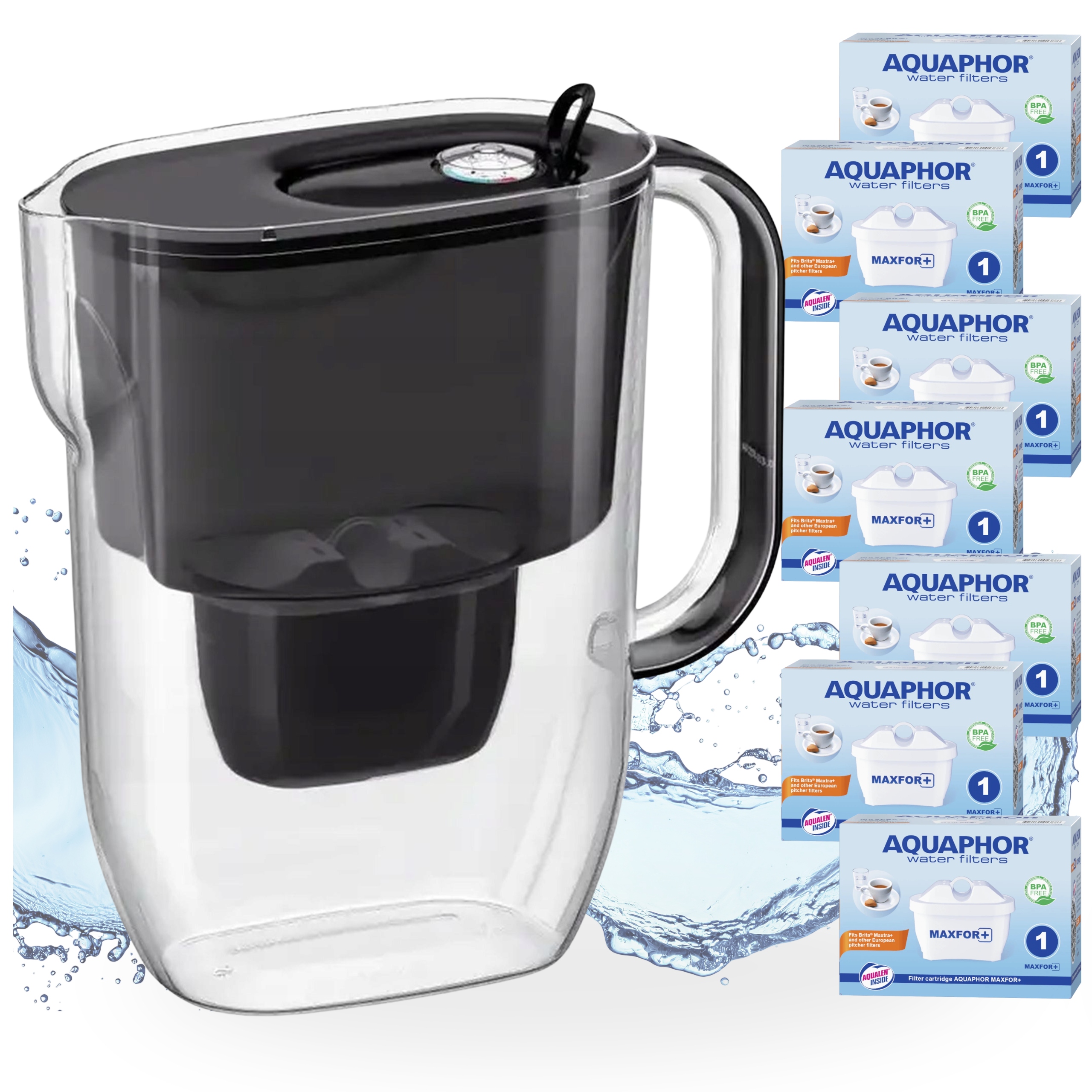 Filtrační konvice na vodu Aquaphor Fresh 3,2L Černá se 7 vložkami Maxfor+