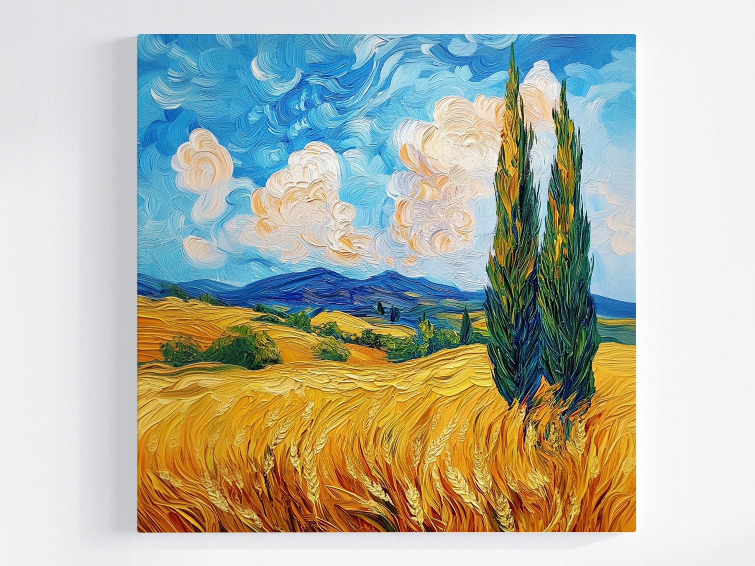 Obraz Na Plátně Canvas Krajina Léto Pole Obilí Hory Cypřiš 80x80