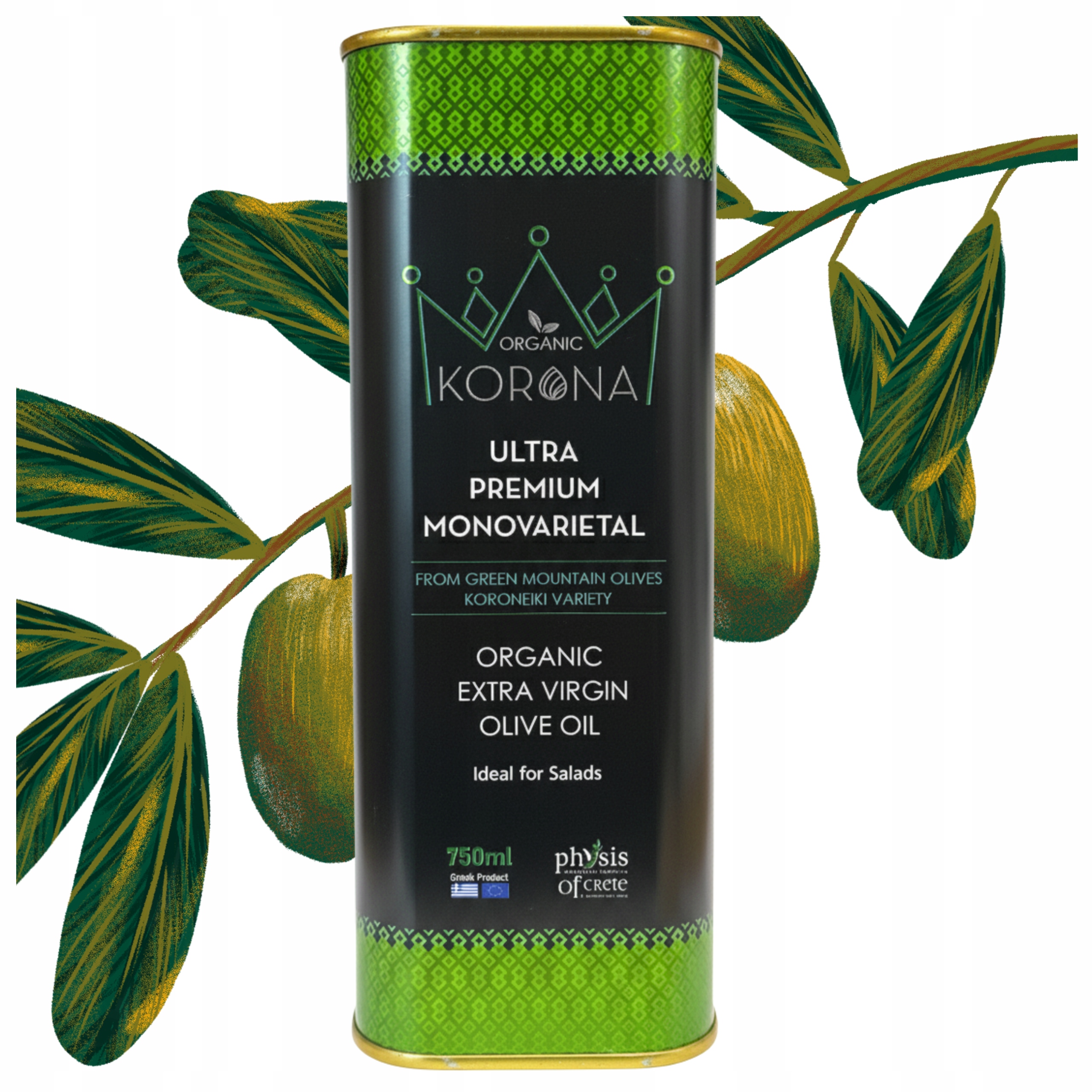 Levně Extra Panenský Olivový Olej, Řecký, 750 ML, Organická Koruna, Ultra Premium