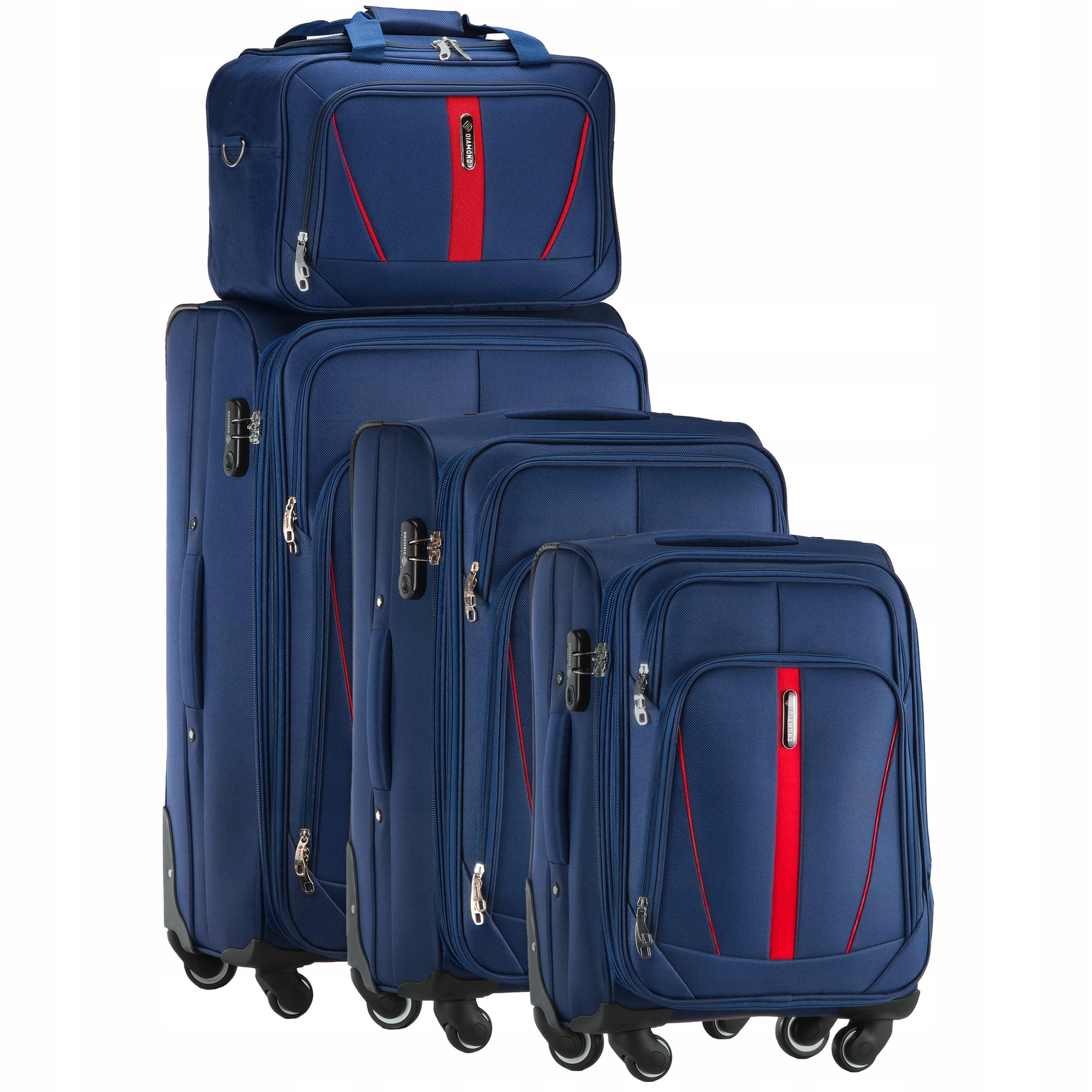 Set 4v1 Cestovní Kufry Měkké Taška Modré Zavazadlo 4 Kolečka C330