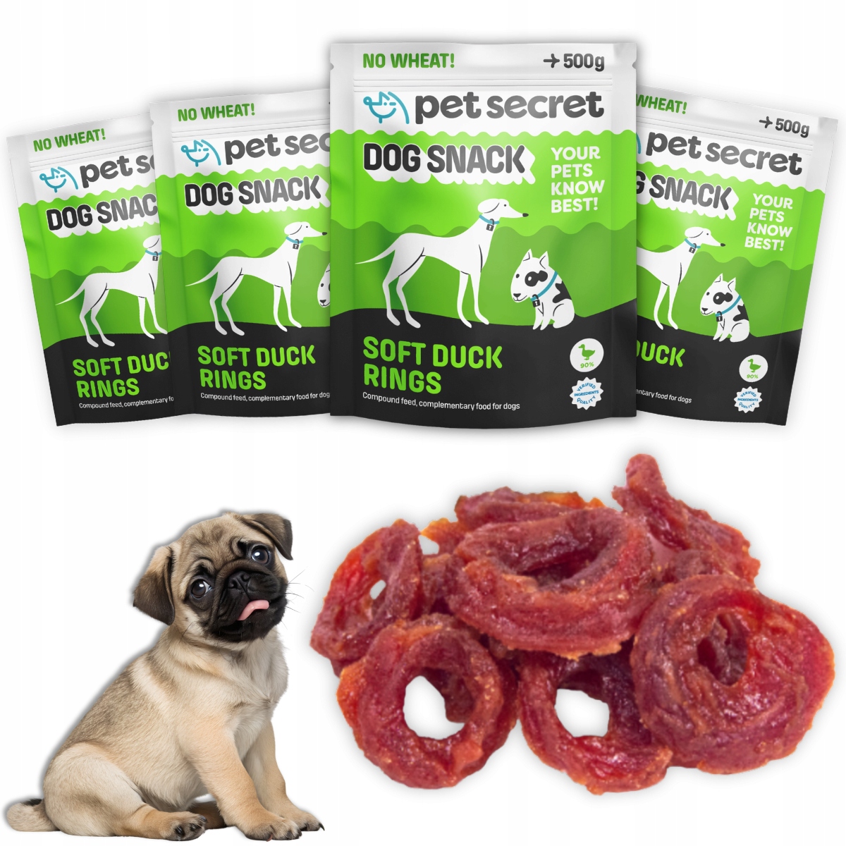 Pochoutky pro psa 4x500g Masové kroužky z kachny Měkké Pet Secret Pamlsek