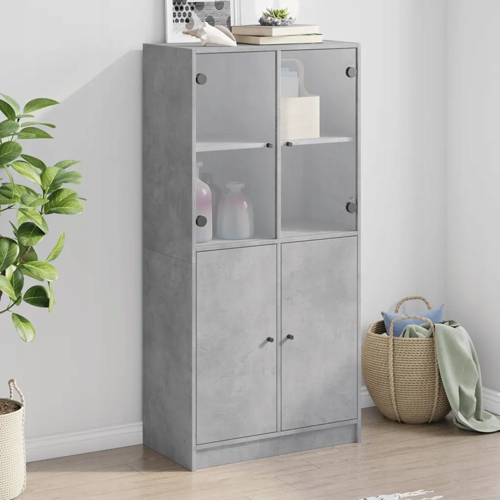 Highboard s dvířky betonově šedý 68x37x142 cm kompozitní dřevo Šedá 3295867