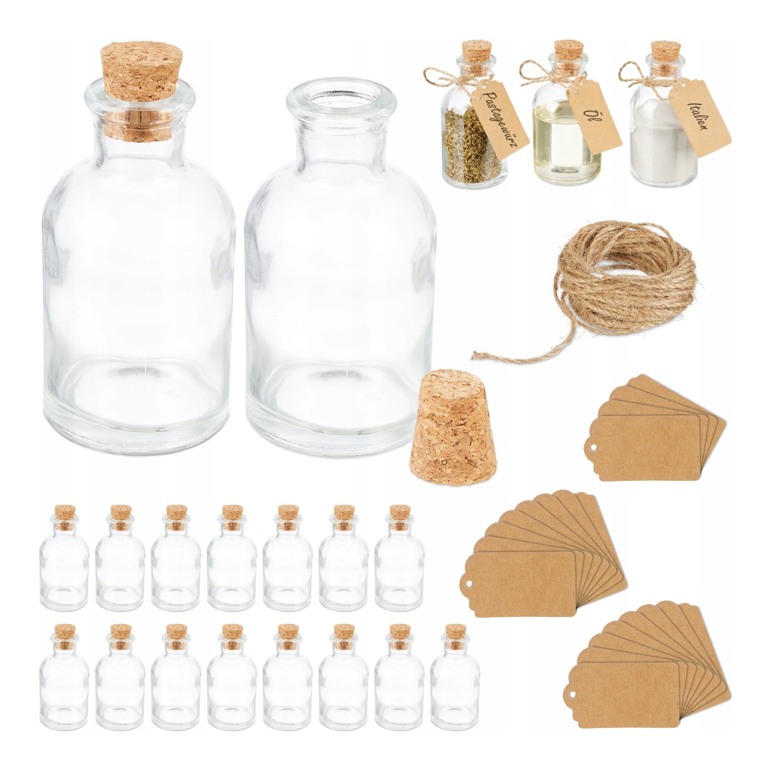 Relaxdays Skleněné lahve 60 Ml se zátkou, 20 ks na koření a dekorace