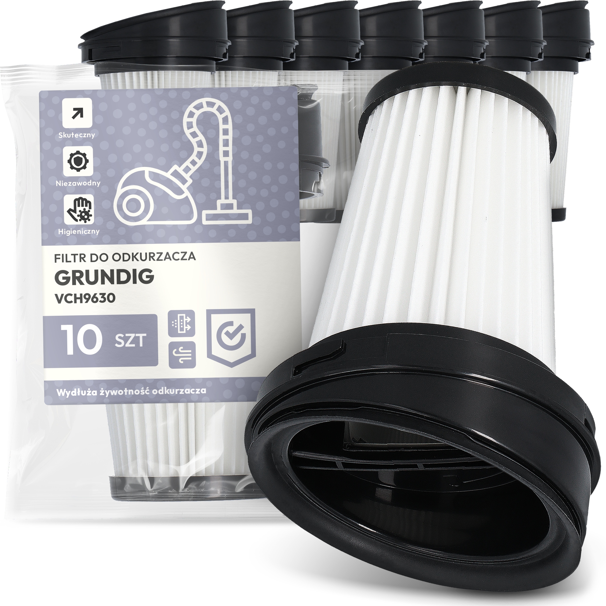 10 x Vzduchový Filtr pro vysavač Grundig VCH9630 Hepa Účinný Em-w