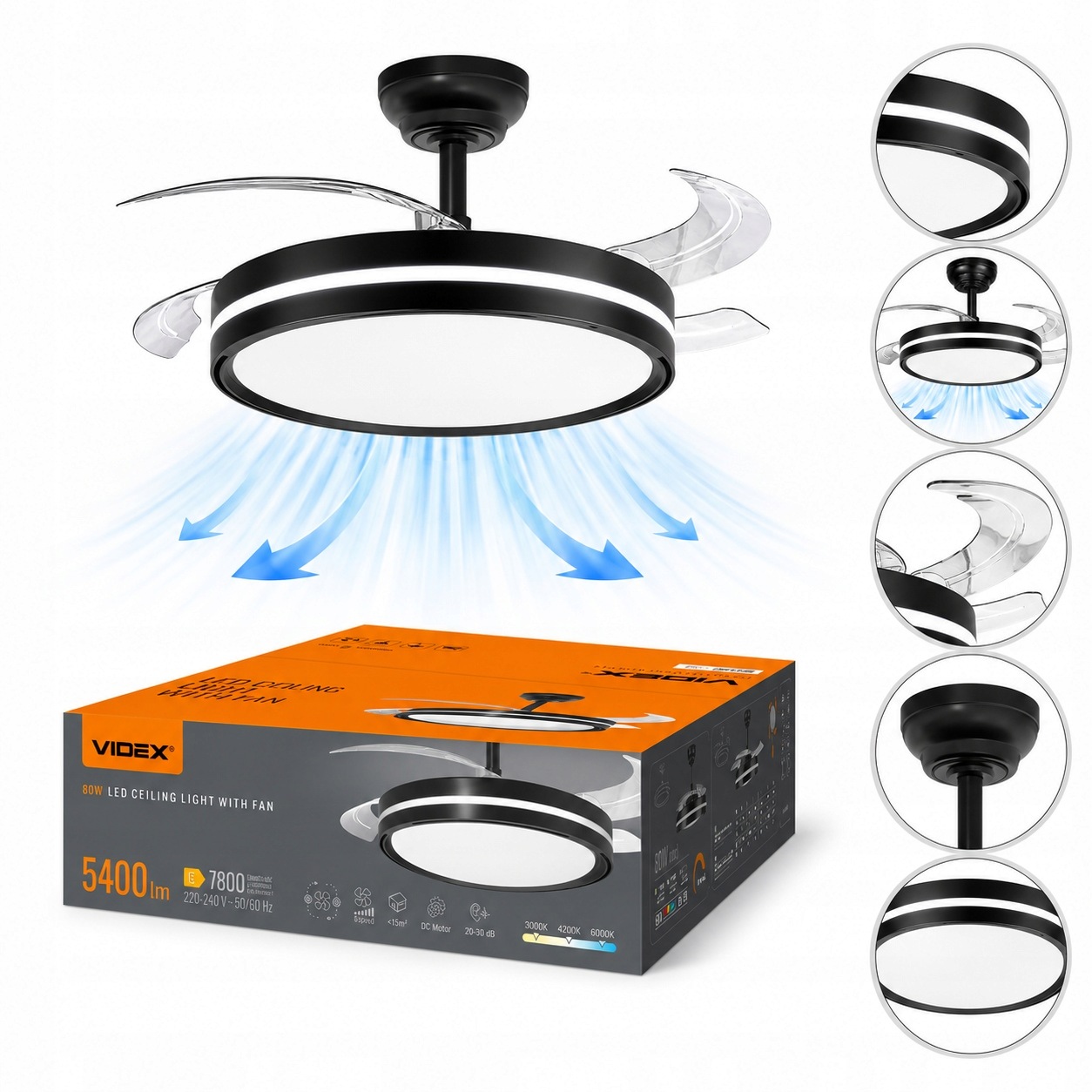 stropní svítidlo Led s ventilátorem Stropní ventilátor Stropní Svítidlo 3 barvy 106 cm