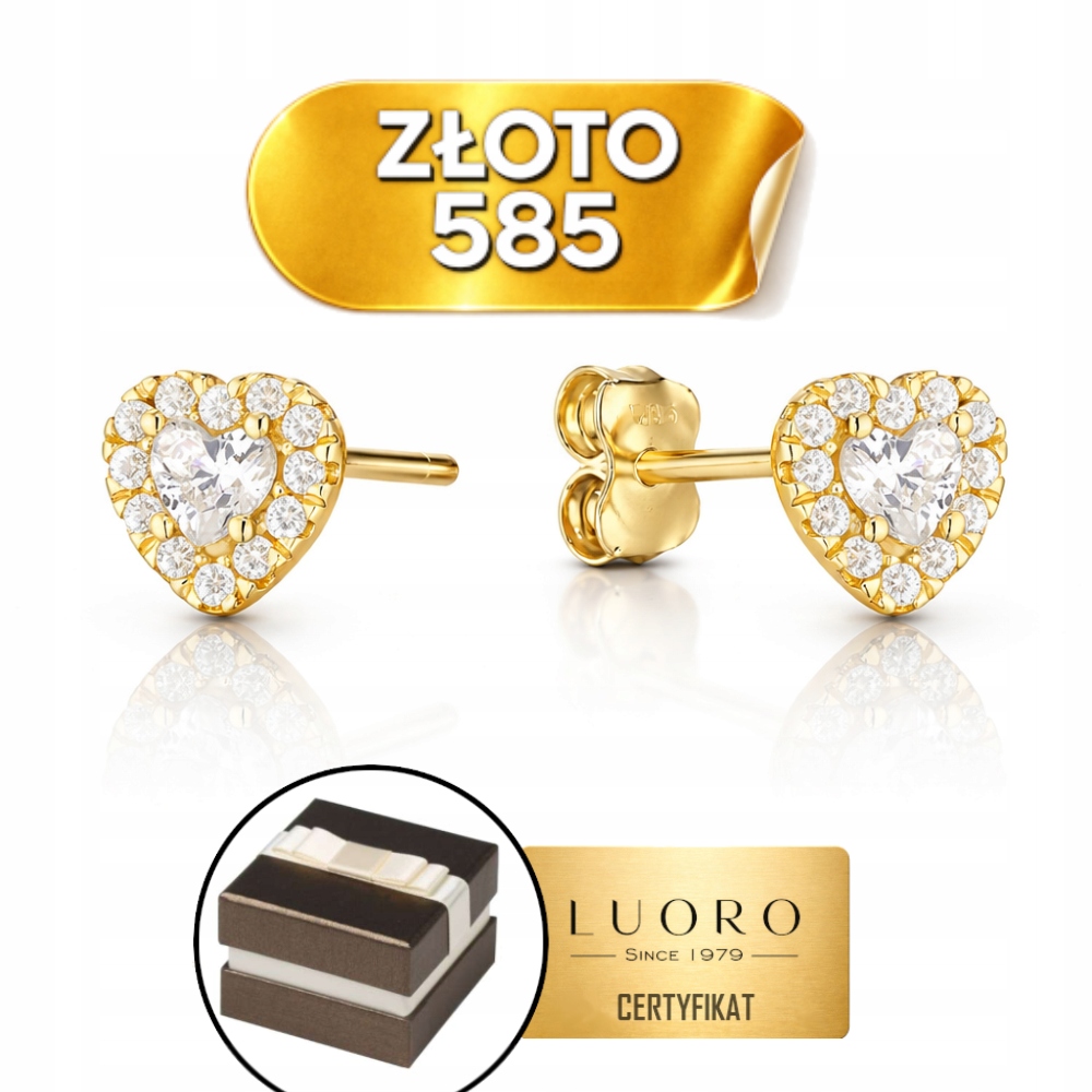 Náušnice Zlaté 585 14K Srdce Zirkony Tyčinka 6 MM Elegantní Dárek