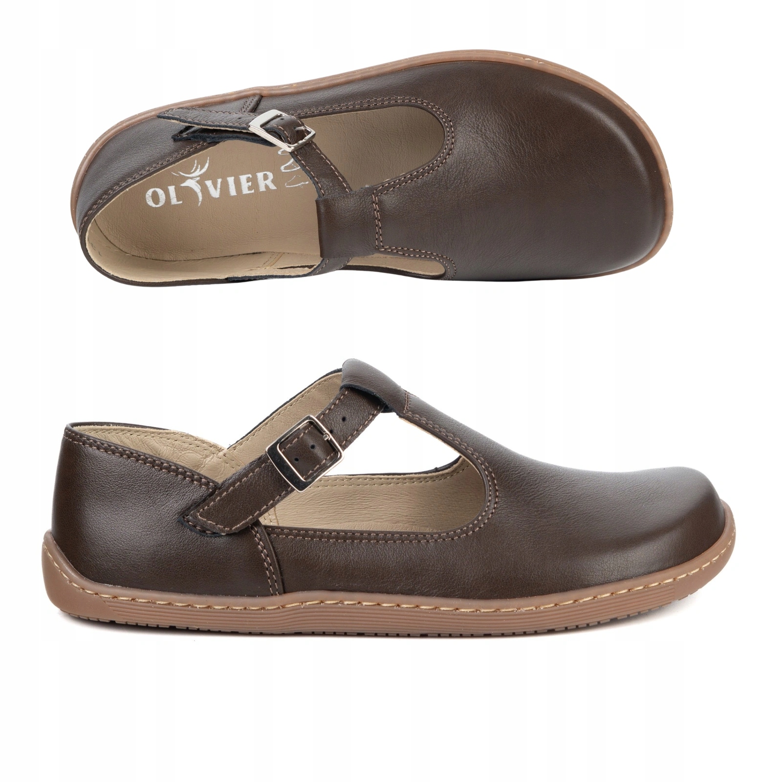 Dámské kožené barefoot boty Olivier Iria spona hnědá čokoláda 37