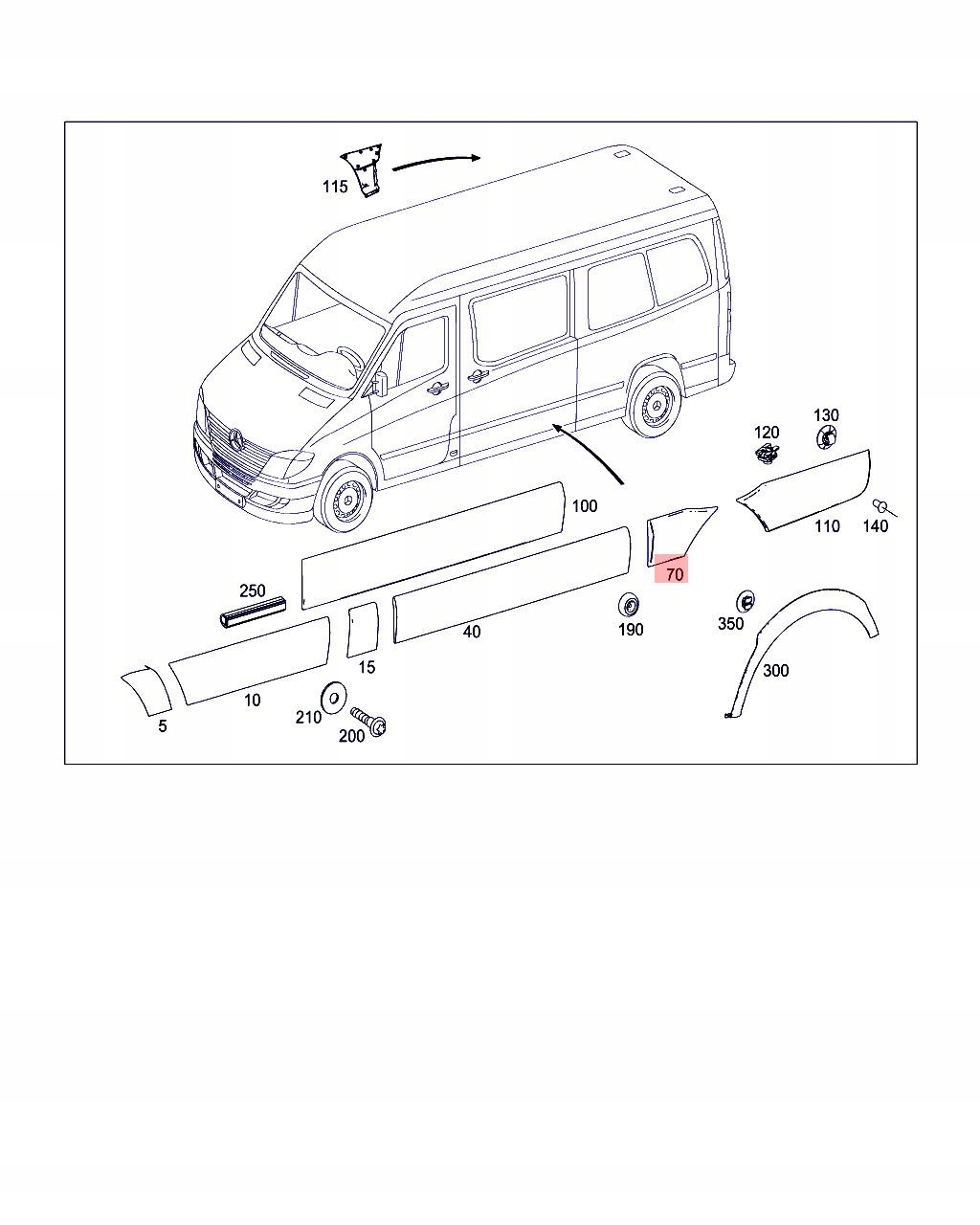 VW Crafter Sprinter 906 06- moulding obrysowka fender rear left before kolem