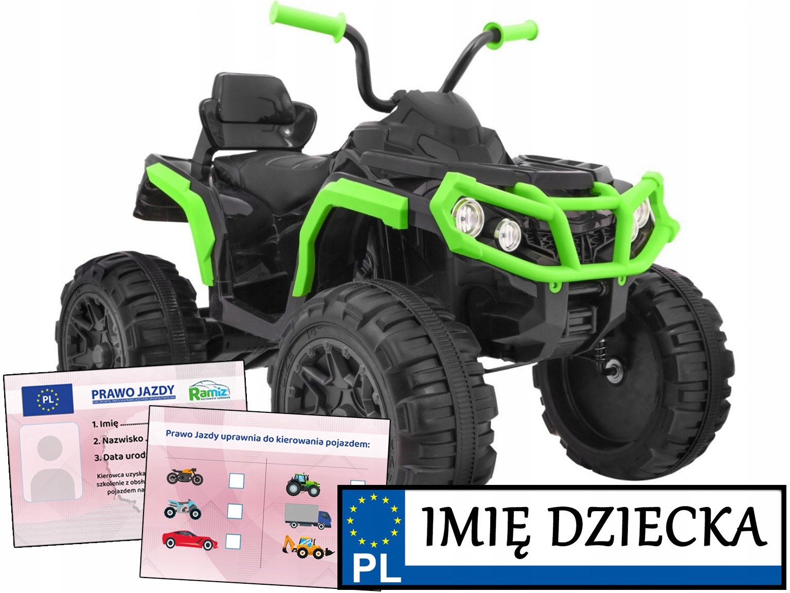 duży Quad Atv Dla Dzieci na akumulator Piankowe Koła ekoskóra Prawo Jazdy