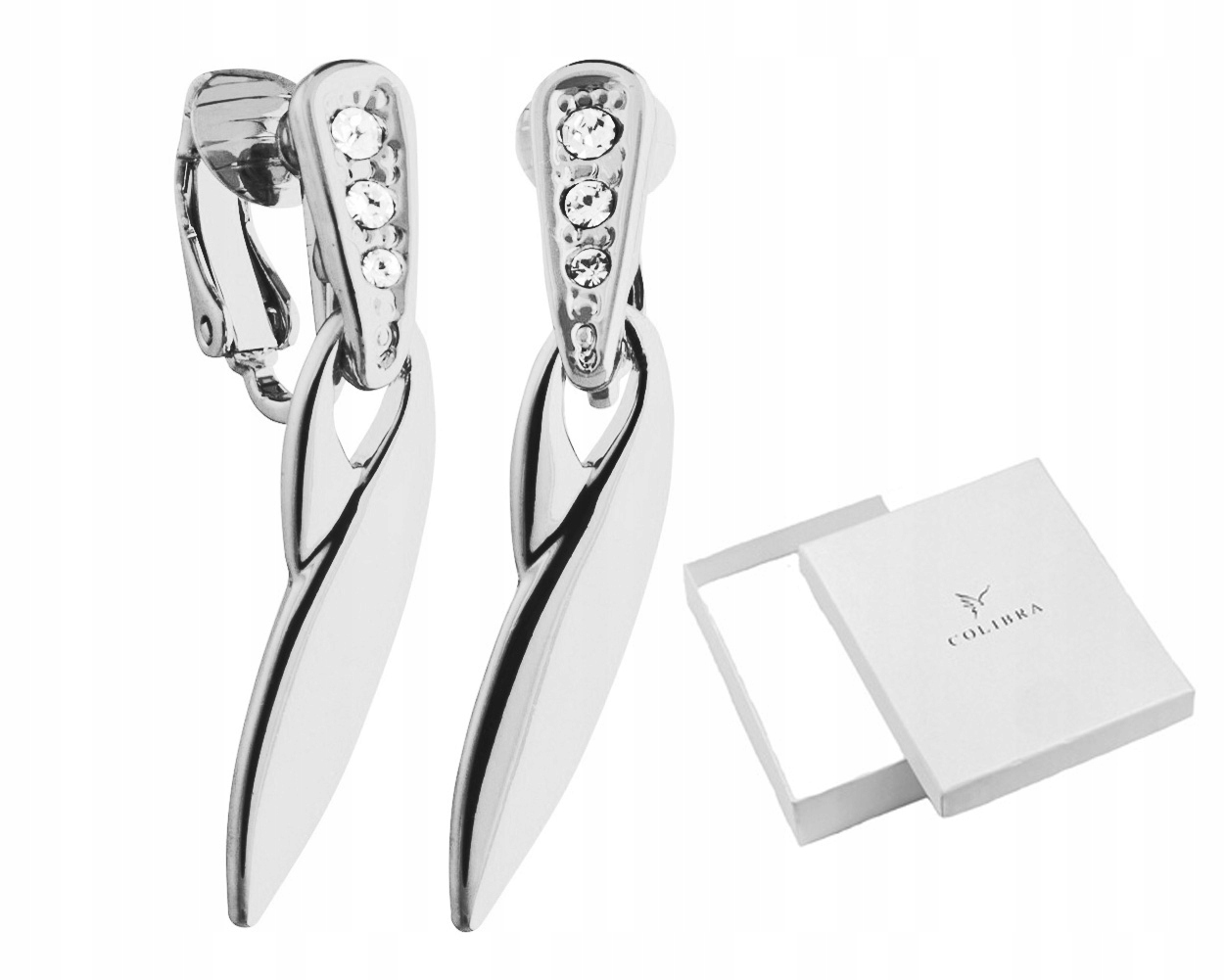

Srebrne Klipsy Kryształy Swarovski Krókie Wiszące