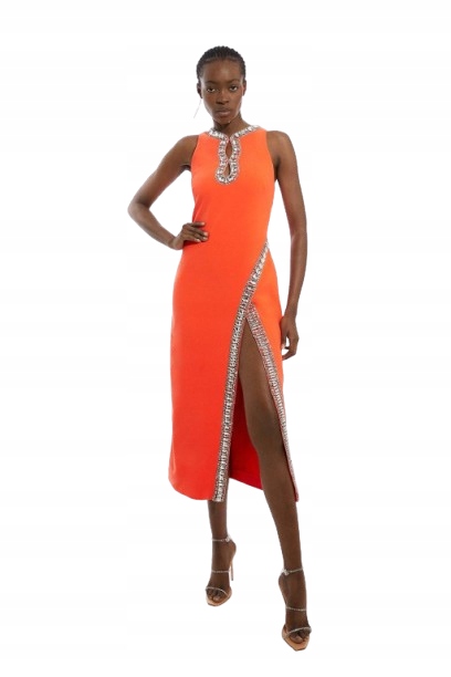 Karen Millen Červená Šaty MIDI Jednoduchá Zdobená 34 B1F