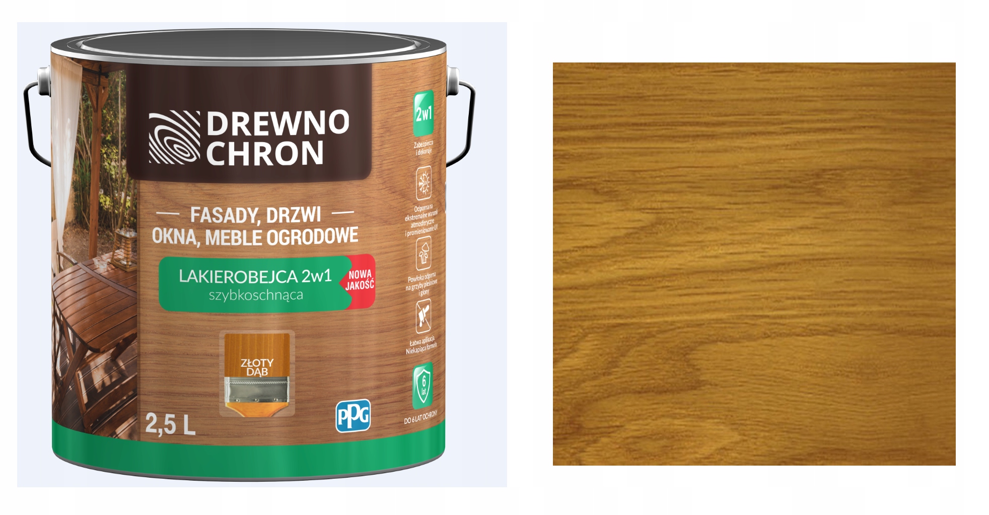 DREWNOCHRON LAKIEROBEJCA 2w1 SZYBKOSCHNĄCA 2,5L - ZŁOTY DĄB - PPG