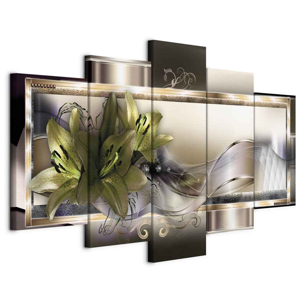 Obraz 5 Částí Triptych Do Obývacího Pokoje 3D Květ Lilie Glamour Dekorace 200x100
