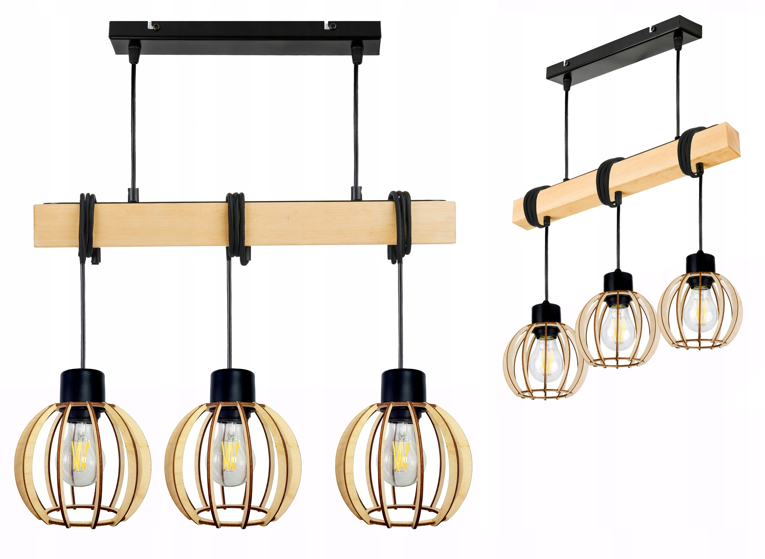 Dřevěná závěsná stropní lampa Lustr Zwis Loft Kula Dřevo E27