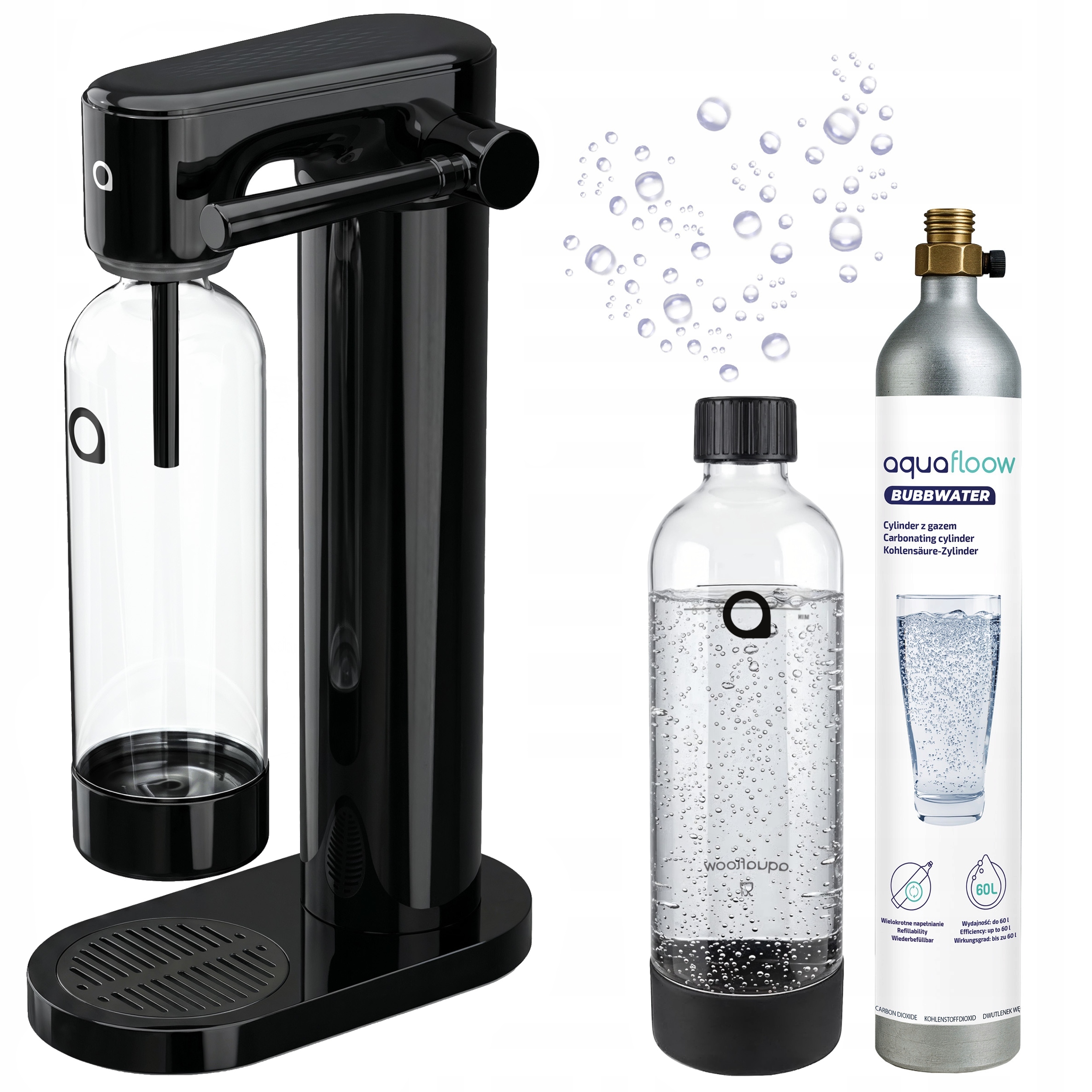výrobník sody, sifon na perlivou vodu Láhev na vodu AquaFloow 800 ml Cylinder CO2