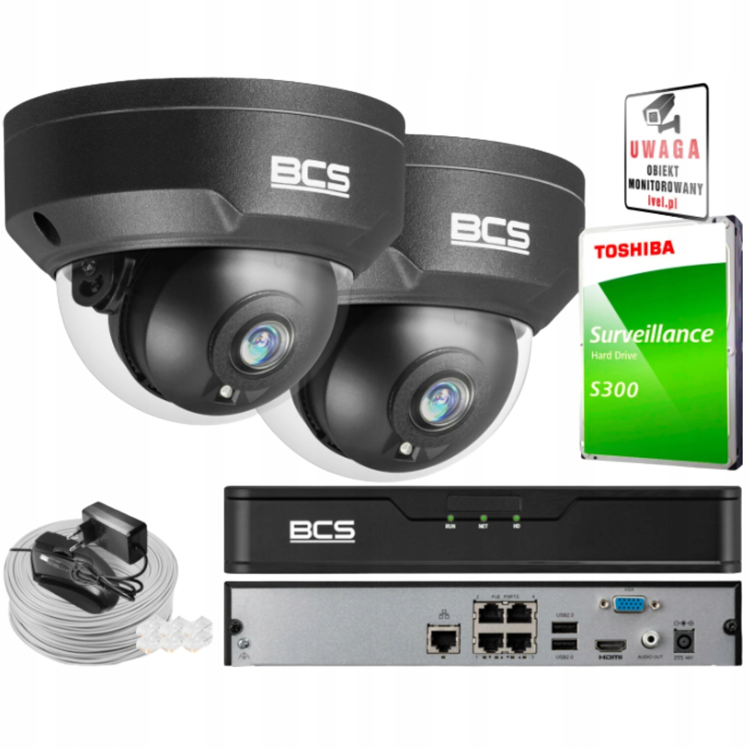 Zestaw Monitoringu 2x BCS-P-DIP25FSR3-Ai2-G 5MPX Audio IP67 Akcesoria Bcs