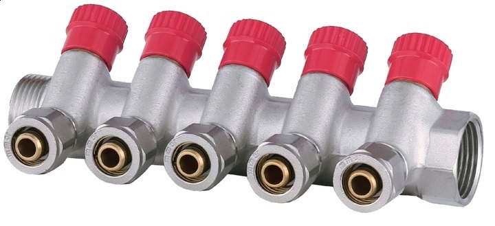 Rozdělovač Pex 1“ x 16 mm 5 Obvodů Sekce Pro Teplou Vodu