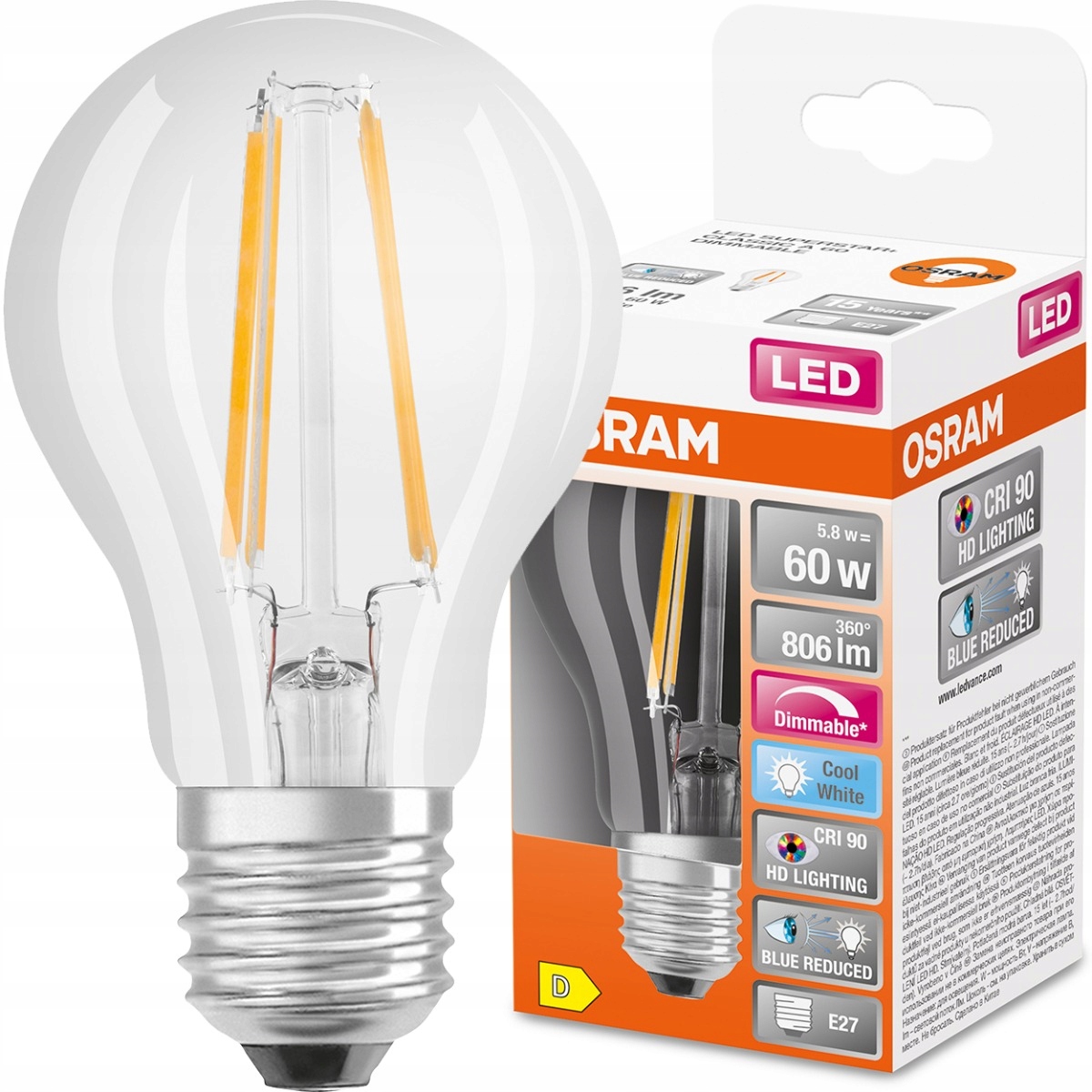 

Żarówka Led E27 A60 5,8W 4000K Ściemnialna Osram