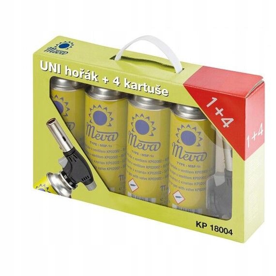 Meva KP18004 Uni hořák piezo 4ks kartuší KP02002, spotřeba 120g/hod