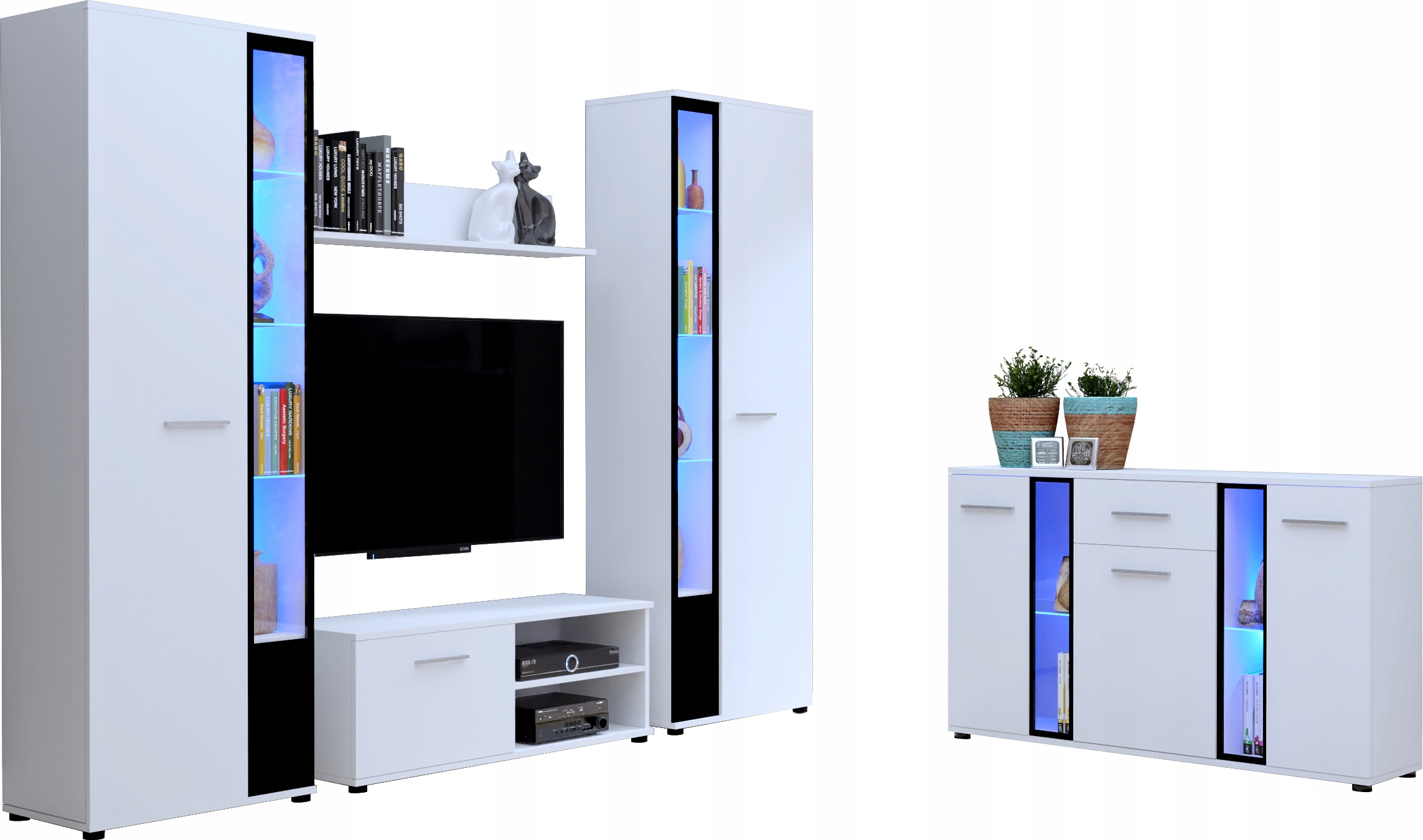 

Zestaw mebli Komoda Rtv Witryna Cube XL biała mat