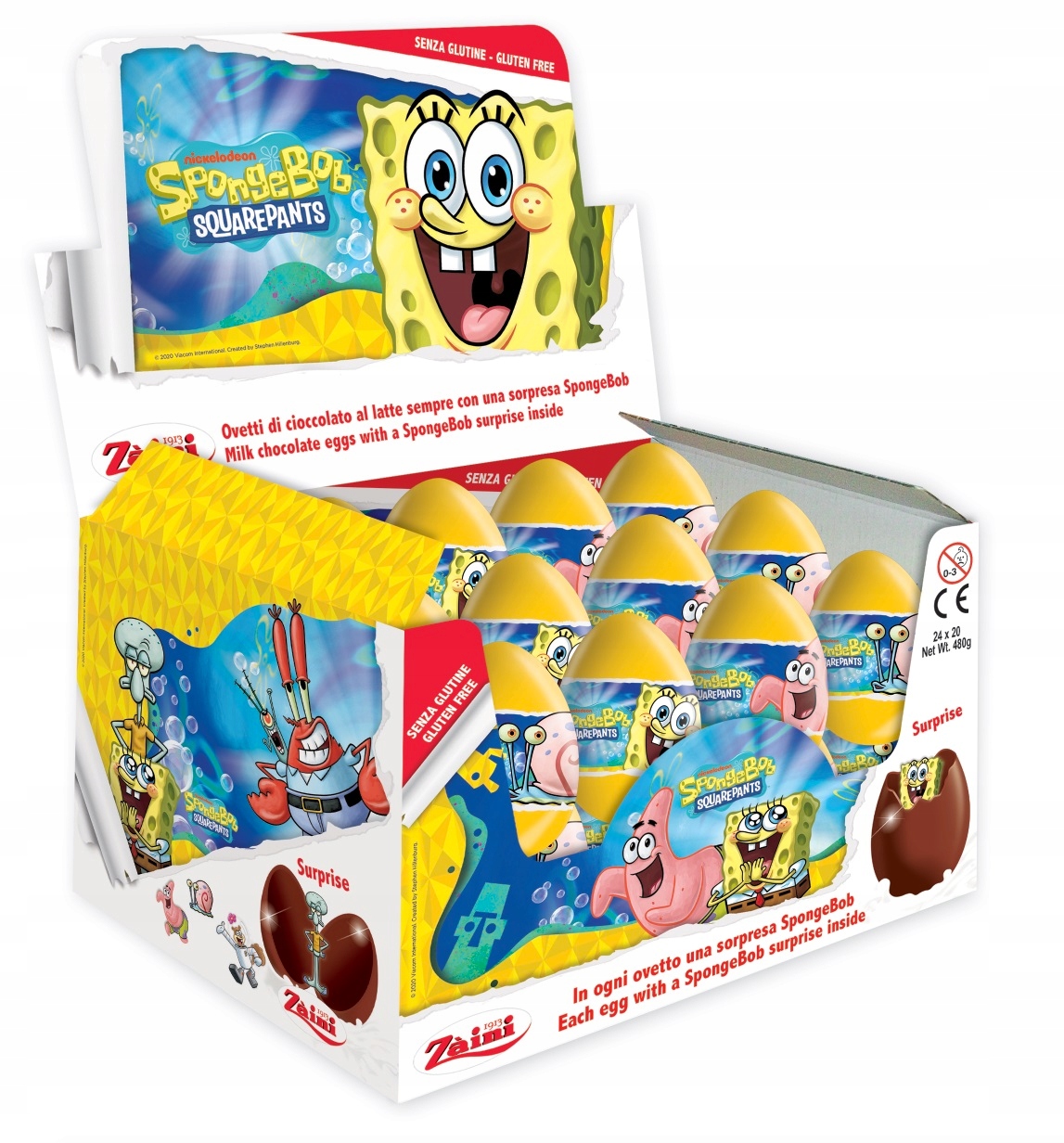Levně Italská Čokoládová Vajíčka S Překvapením Spongebob Karton 24 ks x 20 g