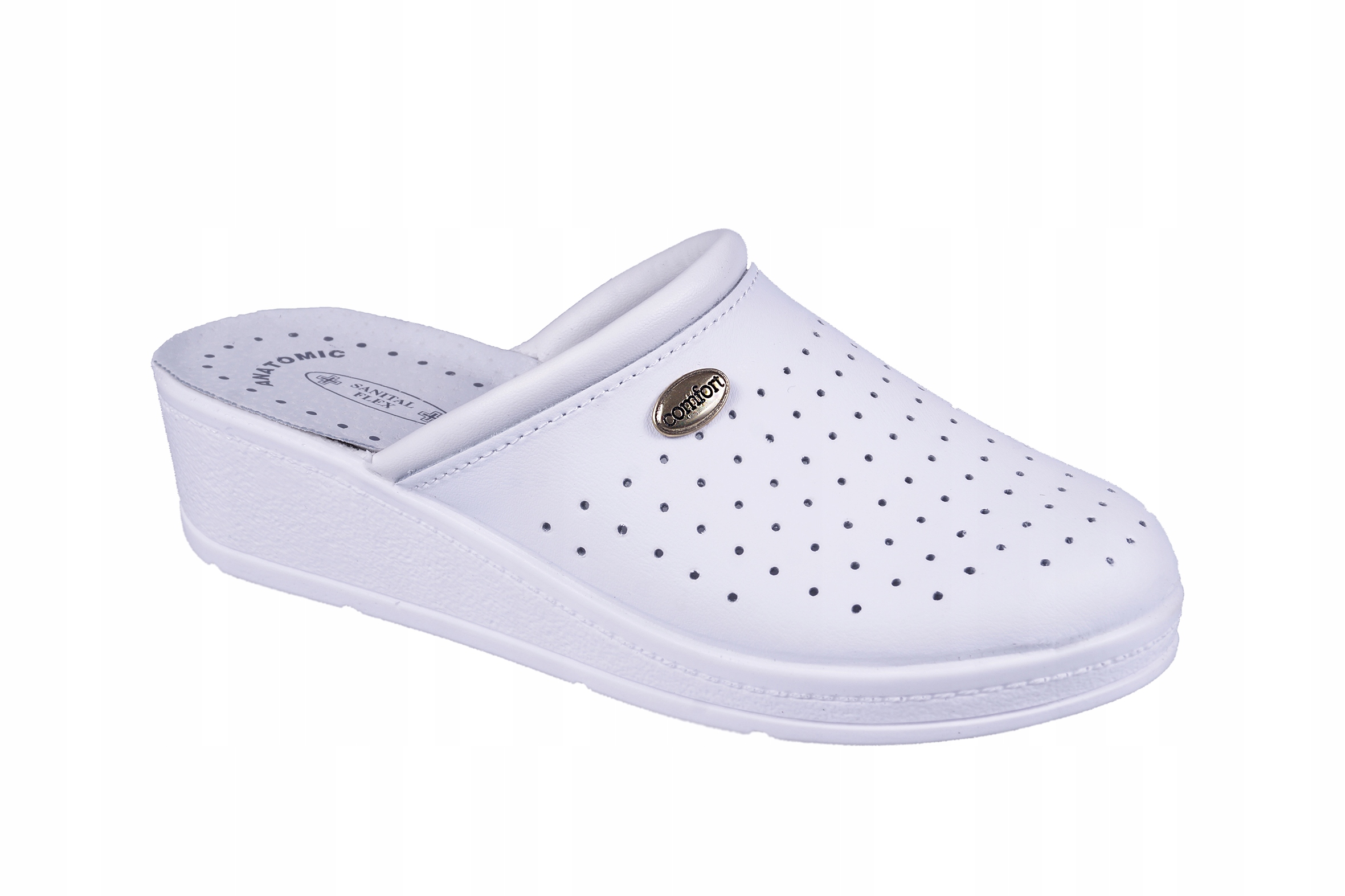 SKÓRZANE KLAPKI ZDROWOTNE SANITAL FLEX BIAŁE 41