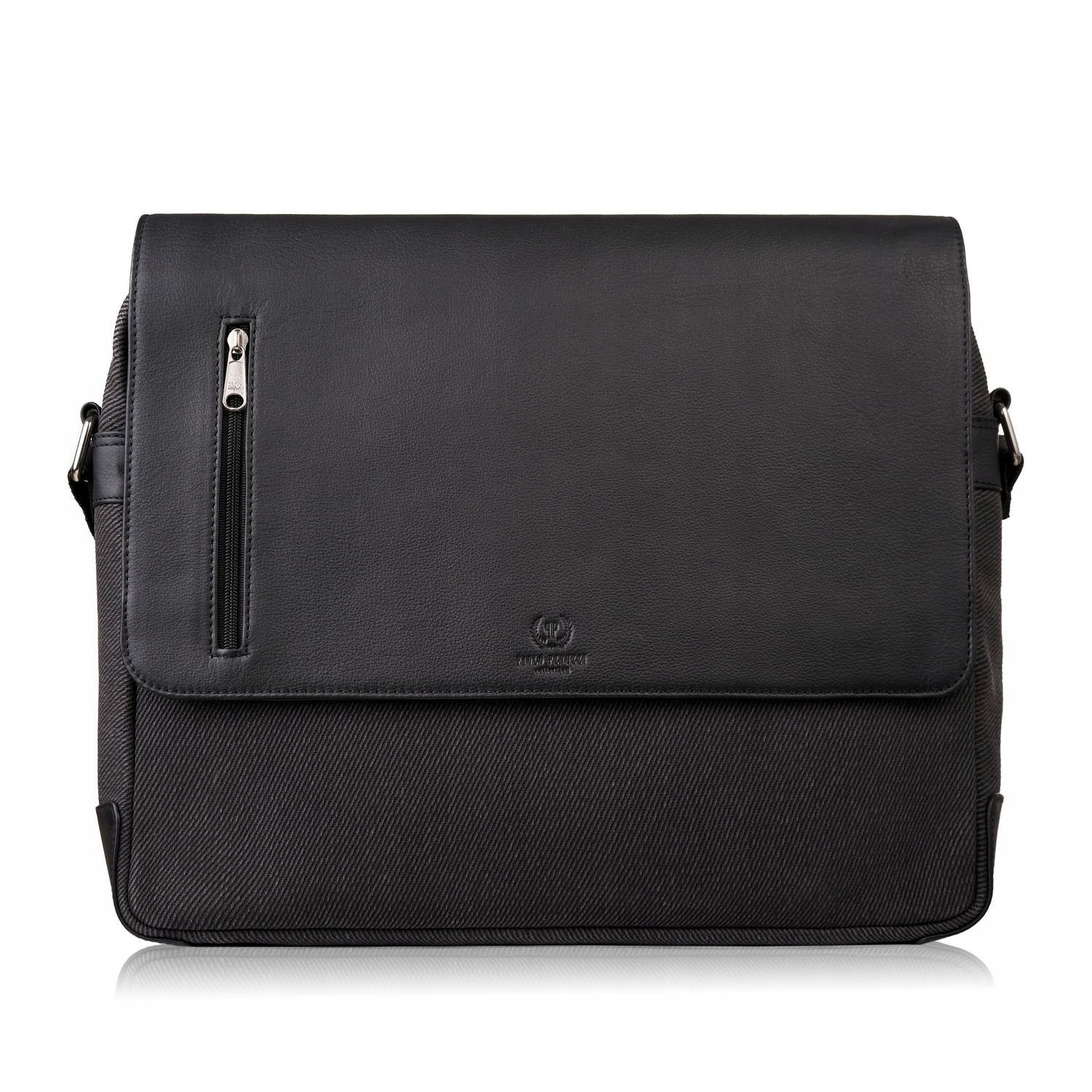 Pánská taška přes rameno na notebook z kůže a plátna černá Paolo Peruzzi
