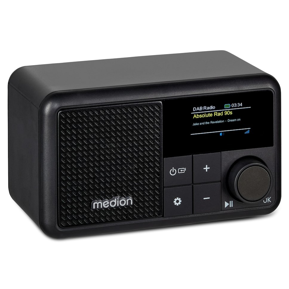 Małe przenośne radio akumulatorowe Led Dab+,fm Medion, Bluetooth, czarne