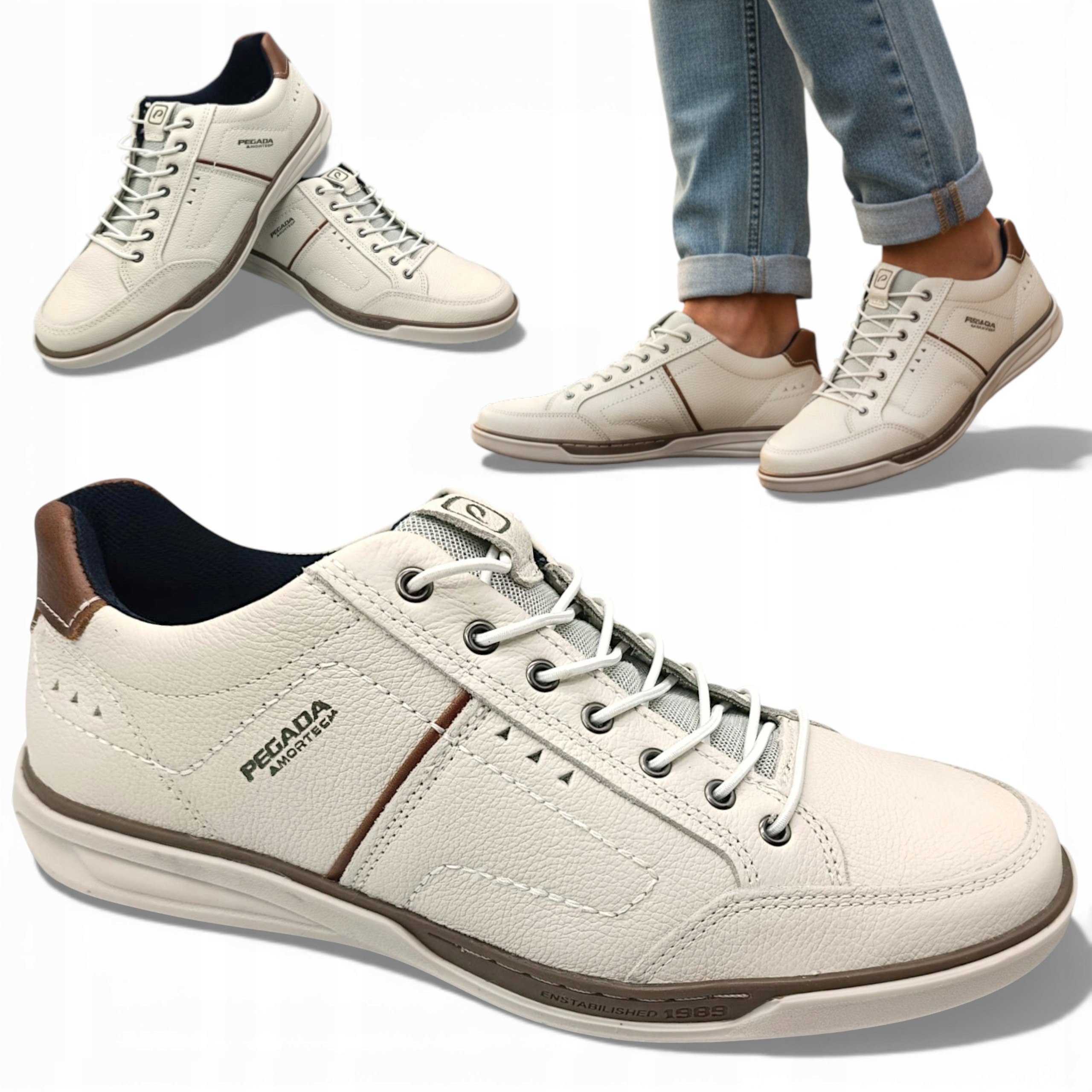 Pánské kožené tenisky 43 Pohodlné polobotky Béžové Ploché Letní Pegada